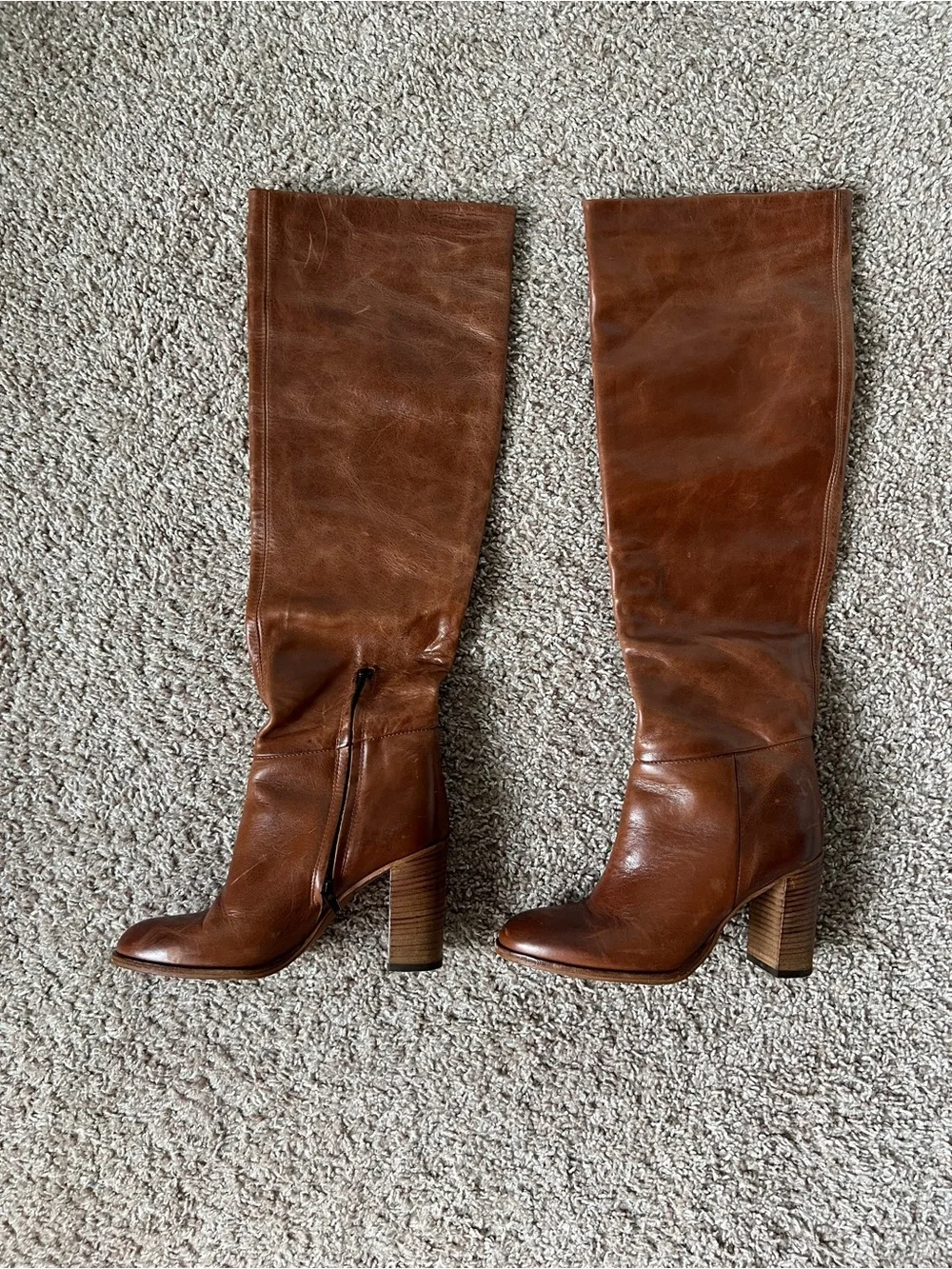 Free People Chestnut Brown Over-the-Knee Leather Boots